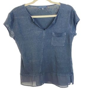 Sanctuary black v neck too short sleeve t shirt M medium linen